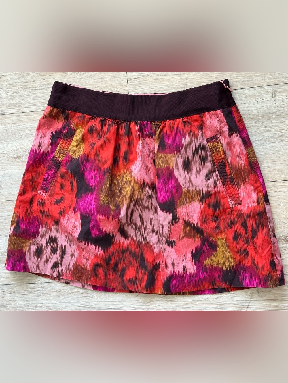 J. Crew Cotton Floral Watercolor Mini Skirt  with Dark Waistband and Pockets